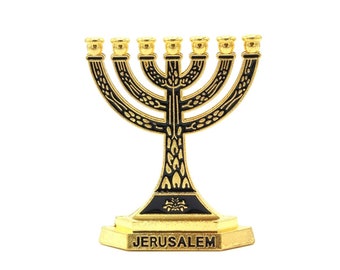 Jerusalem mini Jewish Menorah Hanukkah Israel Candle Judaism 7 Branch 2.55"