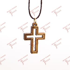 CROSS Necklace Olive Wood Holy Land Bethlehem Souvenir Christianity Certificate