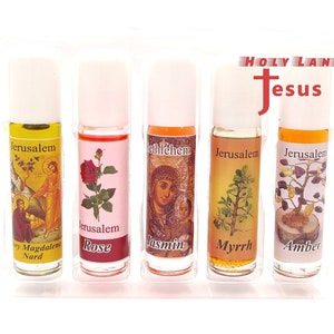 Anointing Oil Roll On x5 Piece Nard Rose Jasmin Myrrh Amber in Box Gift From Holy Land Jerusalem Bethlehem