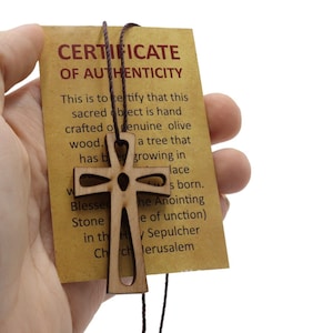 CROSS Necklace Olive Wood with Certificate Holy Land Bethlehem Souvenir Christianity