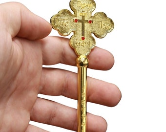 Hand Cross Jerusalem Blessed Metal Gold Church Orthodox Holy Land Christian