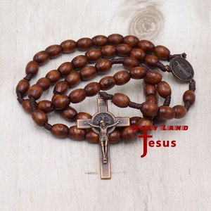 St Benedict Rosary Quality Wood Christian Prayer Beads Cross Catholic Holy Land