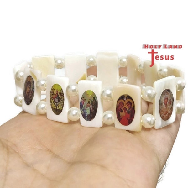 Bracelet Mother of Pearl White All Saints Hand Made From Jerusalem Holy Land