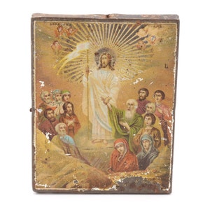 Icon Antique Christianity Hand made Wood metal Christ Jesus 1920s