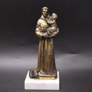 Vintage Brass Saint Anthony with Child Jesus Statue - Heavy Religious Figurine