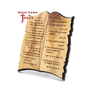 Die Zehn Gebote Olivenholz Plakette Englisch / Hebräisch Laser geschnitzt Hand made Holy Land