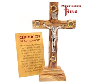 Crucifix  † Olive Wood  Cross Hand Made With Certificate of Authenticity  Standing Holy Land Jerusalem Holy Blessed Gift Home Christian