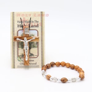 Olijfhouten armband met ketting Crucifix Cross Holy Land Set Gift Jeruzalem