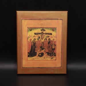 The Crucifixion icon Vintage Wood Jesus Christ Holy Cross religious