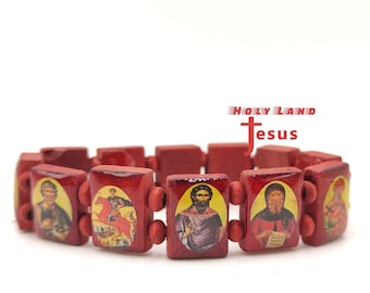 All Saints Wood Bracelet Beads With Stretch Hand Made in The holy Land Jerusalem