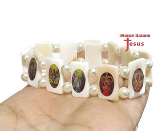 Bracelet Mother of Pearl White All Saints Hand Made From Jerusalem Holy Land