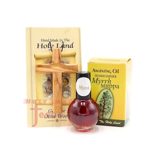 Anointing oil Myrrh With Necklace Cross Olive Wood Holy Land Blessed 100% Pure