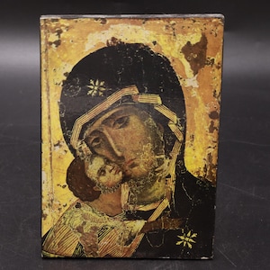 Icon Virgin Mary with Jesus Child Wood Antique Christianity Religion Wall Hanging