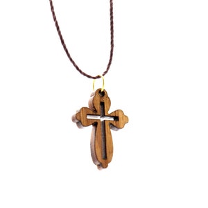 Necklace  Cross Carved Holy Land Olive Wood Jerusalem Crucifix Souvenir