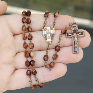 Antique Rosary Brown Glass Beads Religion Metal Crucifix Christianity