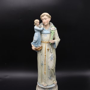 Antique German bisque porcelain saint Anthony statue Figure Christianity