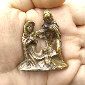 Antigo Peltro Inciso Cobre Presépio Italiano Miniatura Maria José Jesus 1900 Feito à Mão