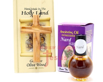Anointing oil Nard With Necklace Cross Olive Wood Holy Land Blessed 100% Pure