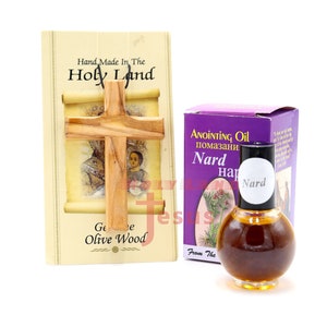 Anointing oil Nard With Necklace Cross Olive Wood Holy Land Blessed 100% Pure