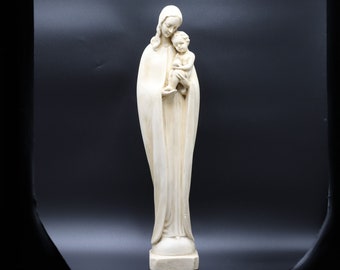 Statue antique Vierge Marie Enfant Jésus chrétien 16,5 pouces