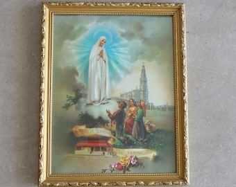 FATIMA Icon Vintage Our Lady of Fatima Virgin Mary Wood Plaque Catholic 17.32"