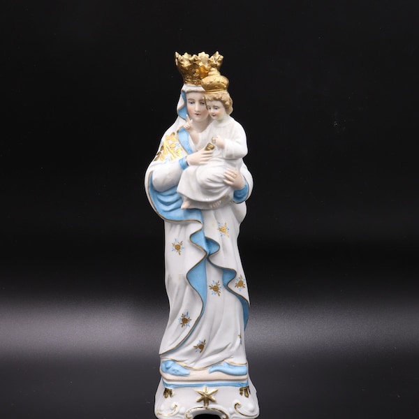 Statue Antike Jungfrau Maria Dame Madonna Jesus Kind Figur blau weiße Dame