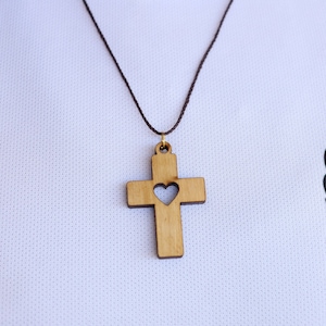 Olive Wood Necklace Cross Heart Christianity Carved Jerusalem Holy Land