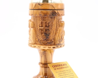 Copa de madera de olivo con certificado, gran altar de la iglesia, la última cena, hecha a mano en Jerusalén
