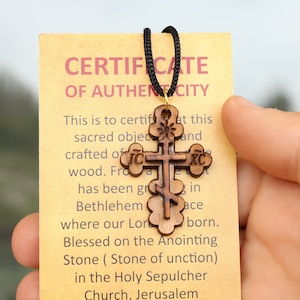 Olive Wood Necklace Cross Made Bethlehem Jerusalem Holy Land Pendant