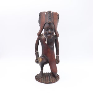 Vintage AFRICAN 12.59&quot; Carved Statue Africa TRIBAL ETHNIC Wooden Figure Handmade
