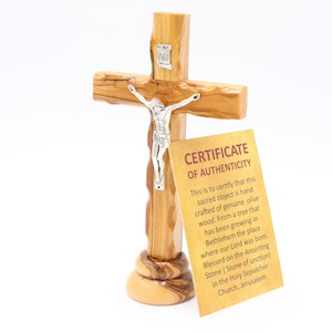 Crucifix  † Olive Wood Round Cross Hand Made With Certificate of Authenticity  Standing Holy Land Jerusalem Holy Blessed Gift Home Christian