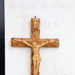 Olive Wood Cross  14&quot; Crucifix  Holy Land Jerusalem Hand Made Wall Hanging souvenir Hand Carved