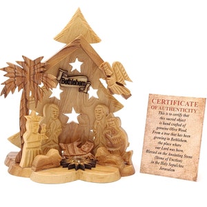 Nativity Christmas  With certificate Carved on Olive Wood Hand Made From Bethlehem With Box Gift