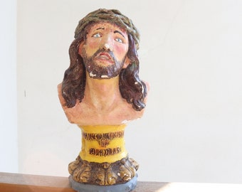 Statue de visage de Jésus, couronne d'épines colorées fabriquée à la main
