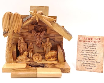 Nativity Christmas  With certificate Carved on Olive Wood Hand Made From Bethlehem With Box
