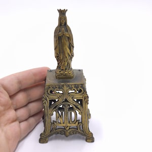 Vintage Notre-Dame France Virgin Mary Bronze Metal Statue Religious Figurine