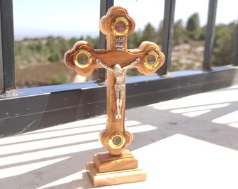 Olive Wood  Cross Crucifix  †  Hand Made With Certificate of Authenticity Stand Holy Land Jerusalem  Blessed Gift for Home Christian