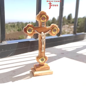 Olive Wood  Cross Crucifix  †  Hand Made With Certificate of Authenticity Stand Holy Land Jerusalem  Blessed Gift for Home Christian