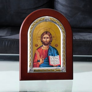 Icon of Jesus Christ  Nikolaos Silver 950 CERTIFICATED Jerusalem Wood Christian Hand Made Hanging \Standing Orthodox religious in box