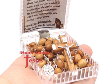 Olive Wood Rosary With Blesses Soil Terra  Hand Made From Holy Land Jerusalem Blessed With Gift Box Certificate