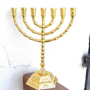 Jewish Menorah 7.88 inch Gold Hanukkah Israel Jerusalem Candle Judaism 7 Branch