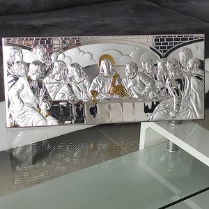 The Last Supper Silver 950 Holy Icon Handicraft Christian Gold and Silver with Box Made by Nikolaos