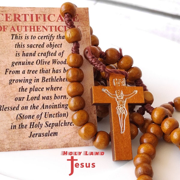 Olive Wood Rosary With Certificate of authenticity Hand Made From Holy Land Jerusalem Blessed Gift