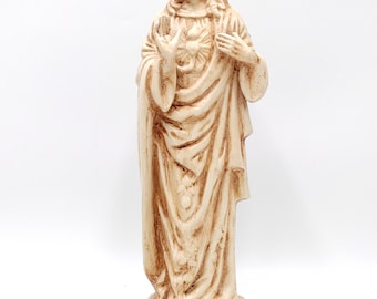 Sacred Heart of Jesus Statue - 12.4" Religious Home Decor - Vintage Style Christ Figurine - Catholic Blessing Gift - Handcrafted Altar Decor