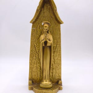 Vintage Virgin Mary Golden Resin Statue Catholic Figurine Christian Religious