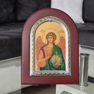 Saint Michael Icon Nikolaos Silver 950 CERTIFICATED Christian Hand Made Christian Holy Land Hanging Standing Orthodox box Jerusalem