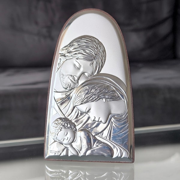 The Holy Family Icon Silver Religious Wood Handicraft Christianity Catholic Hand Made