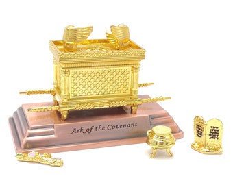 Ark of the Covenant 4.4 inch With  Bowl Manna Aaron's Rod Ten Commandment  Jewish Golden Israel Jerusalem Judaism Mini Figurine