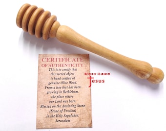 Honey Spoon Dipper With Certificate Made From Olive Wood in Jerusalem Holy Land Hand Made Stick Long Stirring kitchen