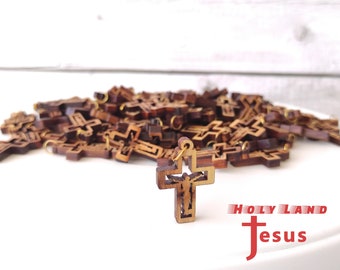 Lot 50 crosses Hand Made Carved Jesus  Olive Wood Rosary Maker Necklace Holy Land Jerusalem Blessed cross